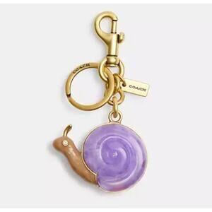 Coach Retail Snail Bag Charm With Key Ring In Brass/Purple CAX69 NWT